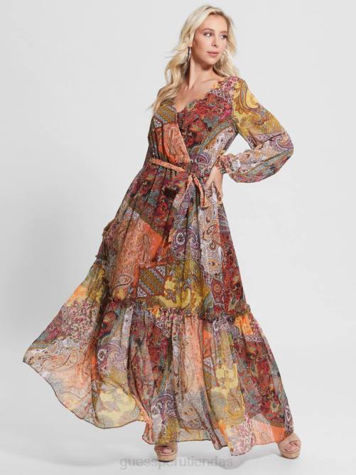 GUESS vestido largo oriana mujer 0P8X774 estampado de campos paisley vestir