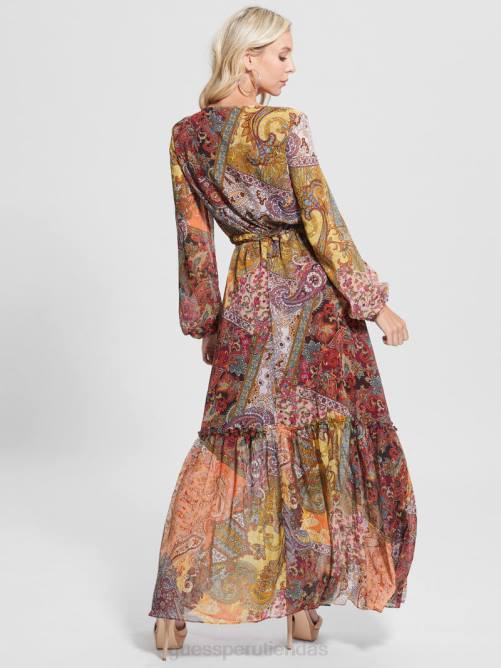 GUESS vestido largo oriana mujer 0P8X774 estampado de campos paisley vestir
