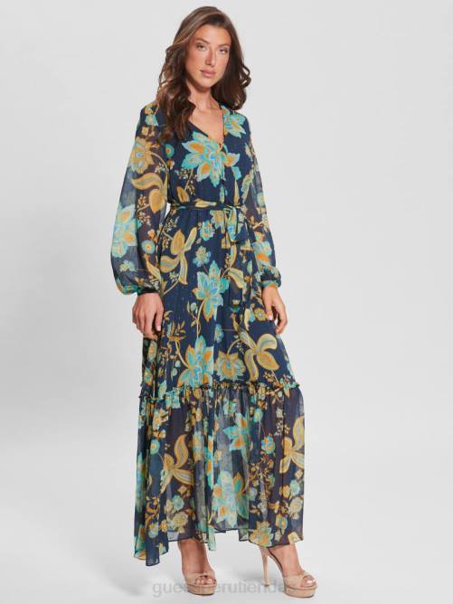 GUESS vestido largo oriana mujer 0P8X792 impresión de niña de la naturaleza vestir