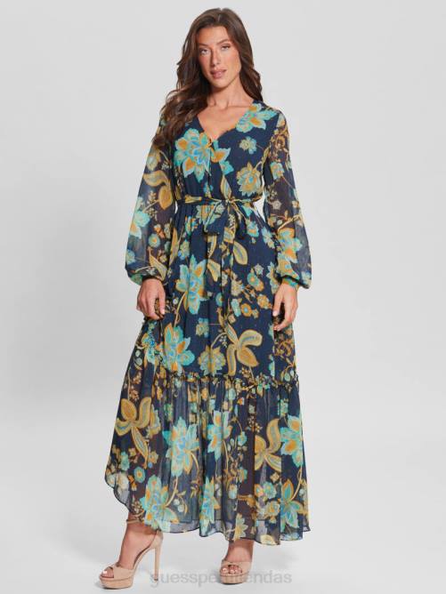 GUESS vestido largo oriana mujer 0P8X792 impresión de niña de la naturaleza vestir