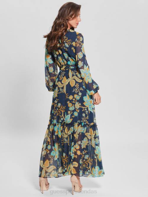GUESS vestido largo oriana mujer 0P8X792 impresión de niña de la naturaleza vestir
