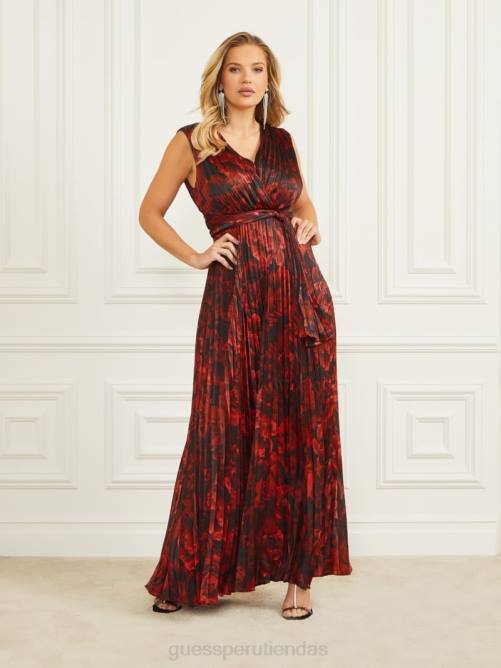 GUESS vestido largo plisado annika mujer 0P8X823 estampado de flor de la pasión vestir
