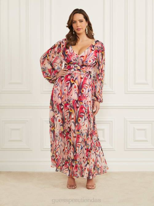 GUESS vestido largo plisado del país de las maravillas mujer 0P8X559 impresión del país de las maravillas vestir