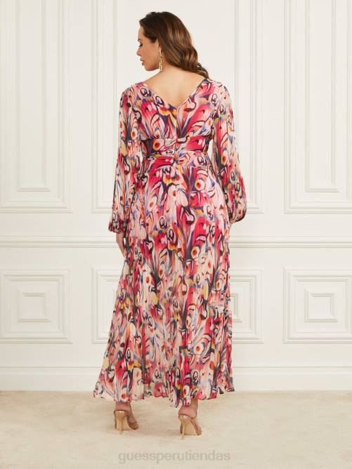 GUESS vestido largo plisado del país de las maravillas mujer 0P8X559 impresión del país de las maravillas vestir