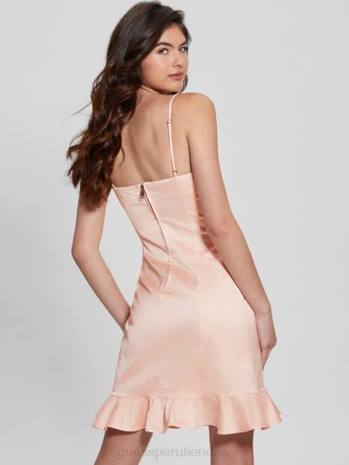 GUESS vestido lilly de satén con cordones y corsé mujer 0P8X297 rubor brisa multi vestir