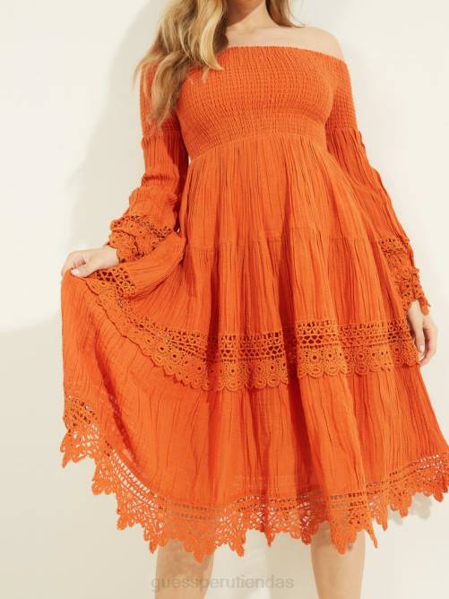 GUESS vestido ámbar con hombros descubiertos mujer 0P8X729 resplandor dorado multi vestir