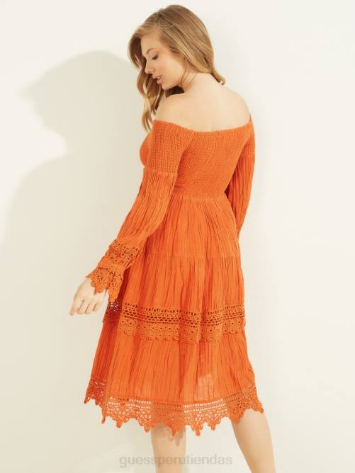 GUESS vestido ámbar con hombros descubiertos mujer 0P8X729 resplandor dorado multi vestir