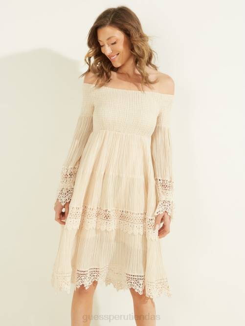 GUESS vestido ámbar con hombros descubiertos mujer 0P8X790 helado de mantequilla vestir