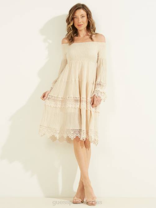 GUESS vestido ámbar con hombros descubiertos mujer 0P8X790 helado de mantequilla vestir