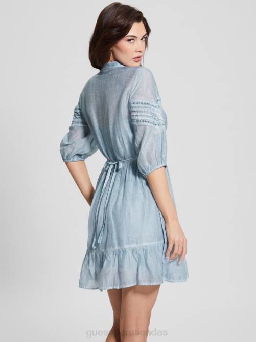 GUESS vestido mia en mezcla de seda mujer 0P8X363 coronado azul multi vestir