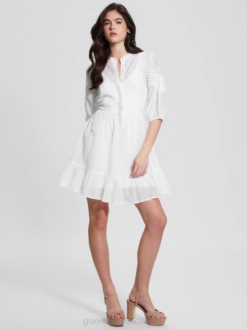 GUESS vestido mia en mezcla de seda mujer 0P8X467 blanco puro vestir