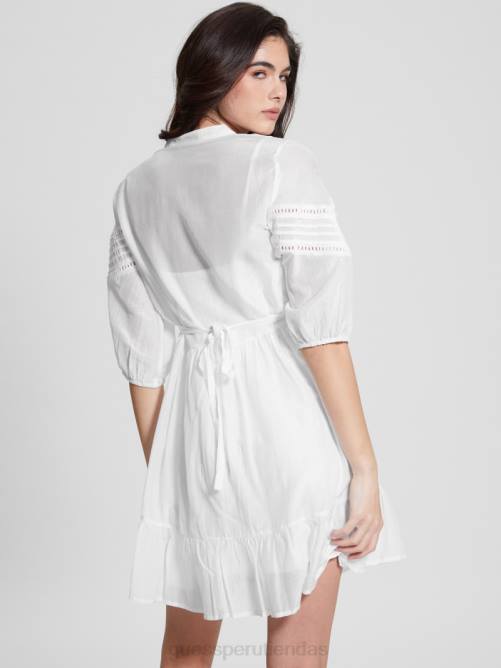 GUESS vestido mia en mezcla de seda mujer 0P8X467 blanco puro vestir