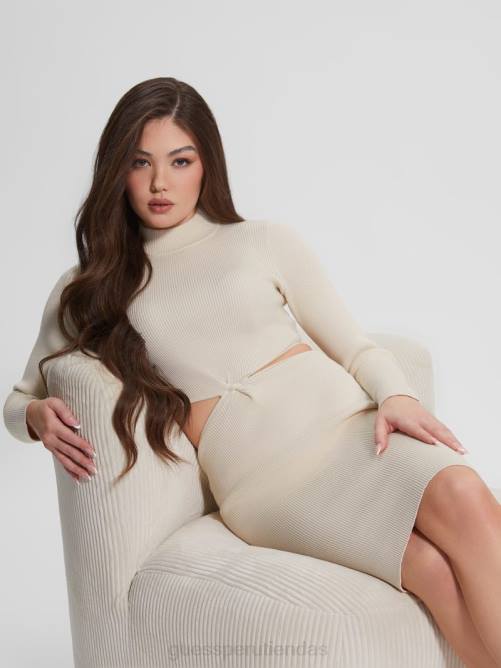 GUESS vestido midi eco jamia de canalé retorcido mujer 0P8X636 paloma blanca vestir