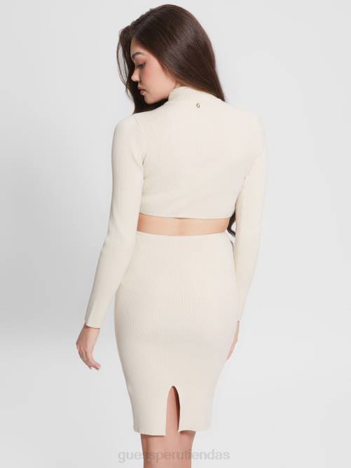 GUESS vestido midi eco jamia de canalé retorcido mujer 0P8X636 paloma blanca vestir