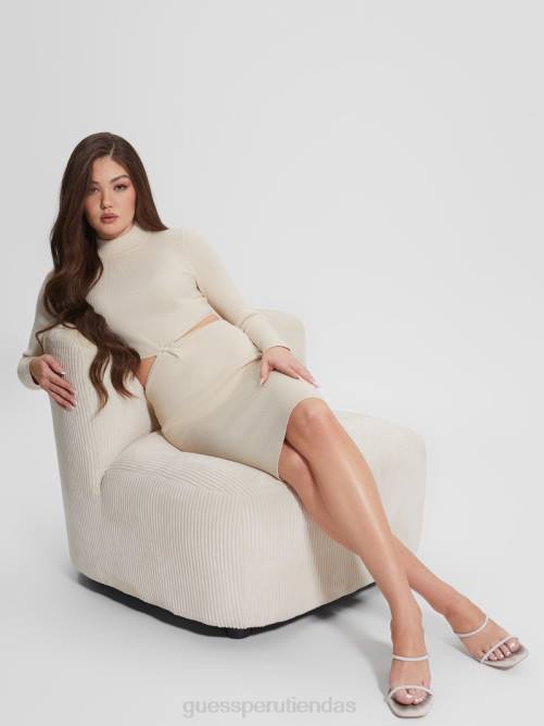 GUESS vestido midi eco jamia de canalé retorcido mujer 0P8X636 paloma blanca vestir
