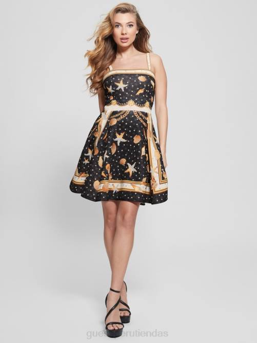 GUESS vestido mini andreanne mujer 0P8X546 estampado de conchas negras vestir