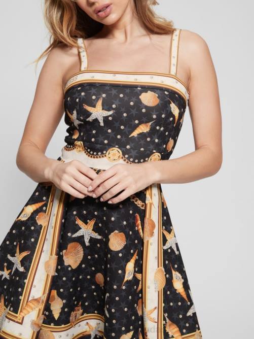 GUESS vestido mini andreanne mujer 0P8X546 estampado de conchas negras vestir