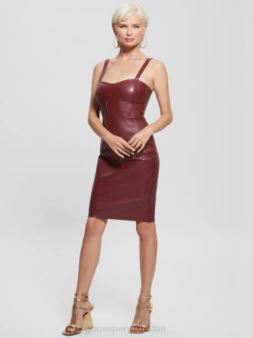GUESS vestido reid de piel sintética mujer 0P8X730 vino místico multi vestir