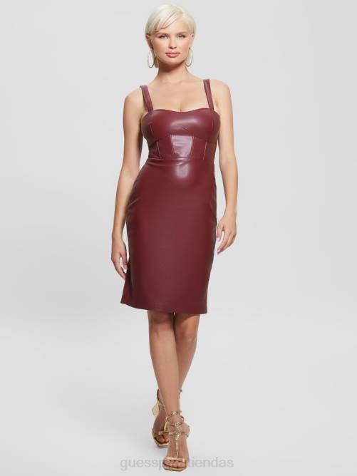 GUESS vestido reid de piel sintética mujer 0P8X730 vino místico multi vestir