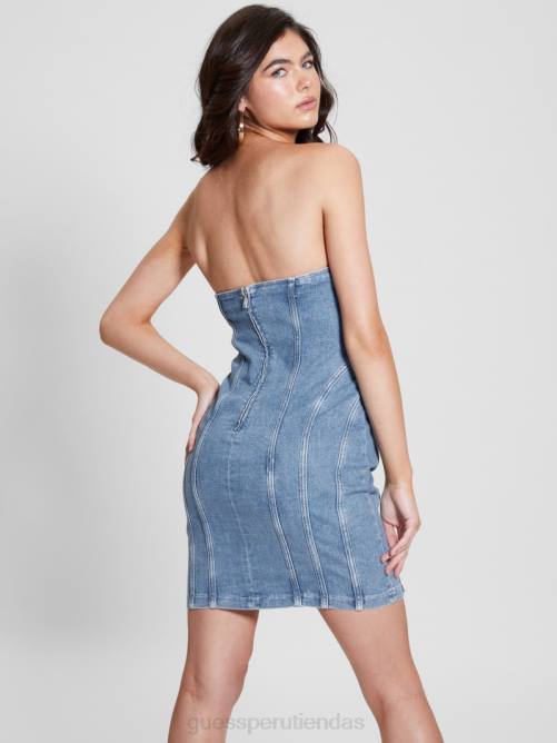 GUESS vestido vaquero eco cecilia sin tirantes mujer 0P8X3 luz del pacífico vestir