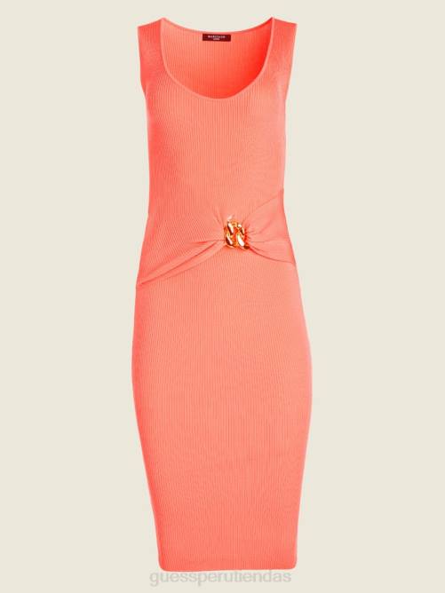 GUESS vestido veronique de canalé mujer 0P8X732 peonía coralina vestir