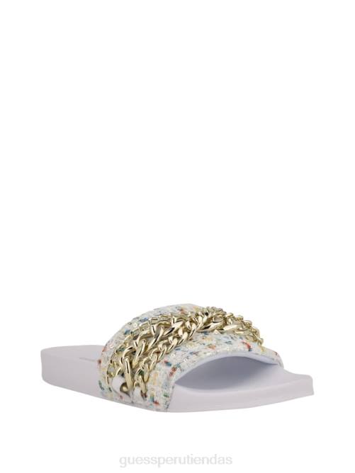 GUESS chanclas para piscina salema de tweed con cadena mujer 0P8X3504 panna calzado