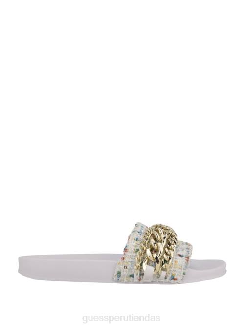 GUESS chanclas para piscina salema de tweed con cadena mujer 0P8X3504 panna calzado