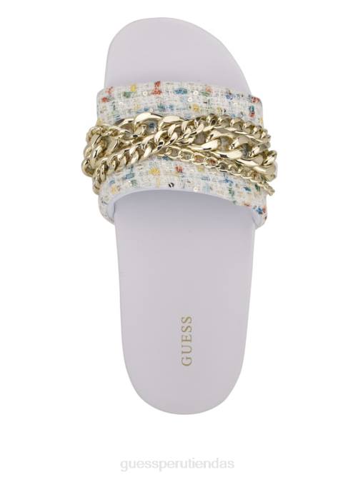 GUESS chanclas para piscina salema de tweed con cadena mujer 0P8X3504 panna calzado