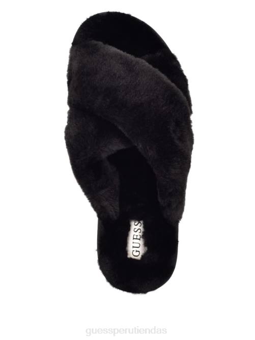 GUESS pantuflas de pelo entrecruzadas mujer 0P8X3488 tela negra calzado