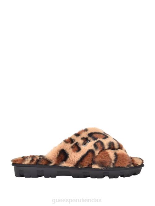 GUESS pantuflas de pelo entrecruzadas mujer 0P8X3497 multi tela marrón calzado