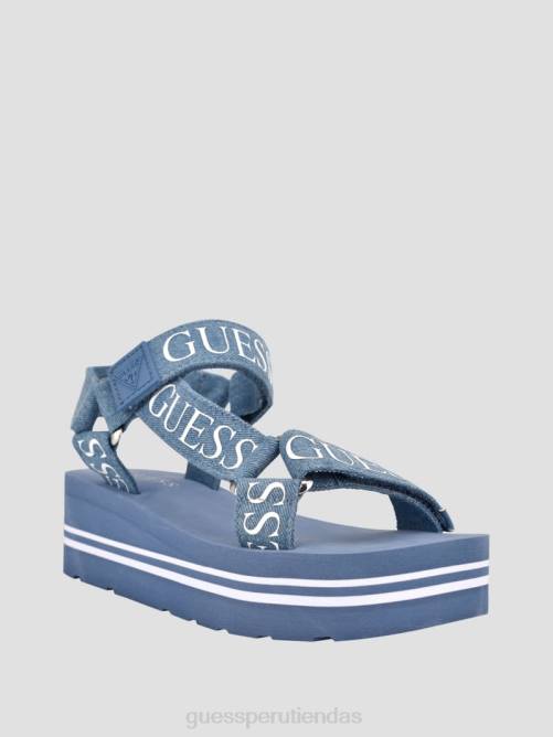 GUESS sandalias avin con plataforma y tira con logo mujer 0P8X3493 tela azul medio calzado