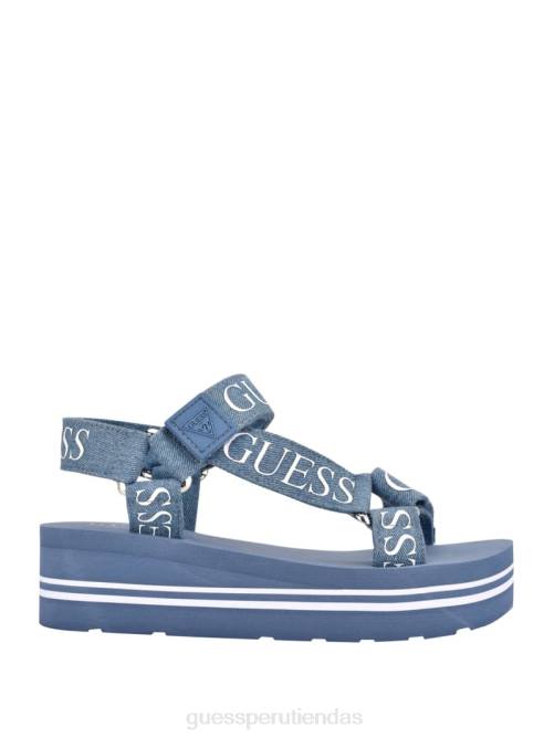 GUESS sandalias avin con plataforma y tira con logo mujer 0P8X3493 tela azul medio calzado