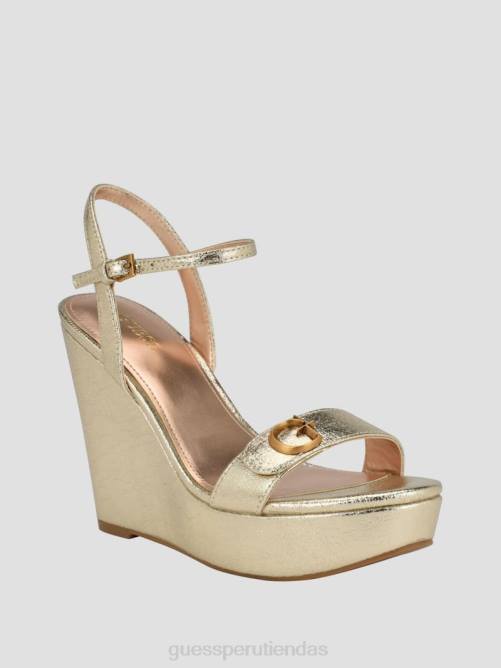 GUESS sandalias de cuña con G metalizadas brillantes Whimifa mujer 0P8X3468 oro calzado