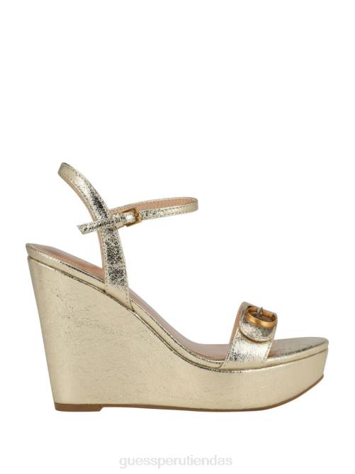 GUESS sandalias de cuña con G metalizadas brillantes Whimifa mujer 0P8X3468 oro calzado