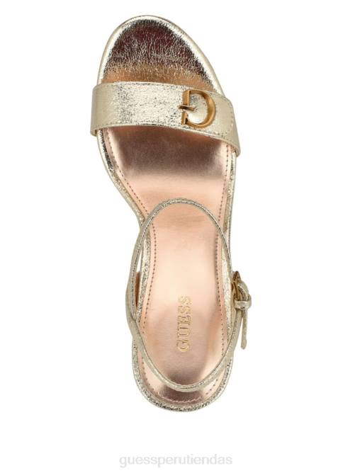 GUESS sandalias de cuña con G metalizadas brillantes Whimifa mujer 0P8X3468 oro calzado