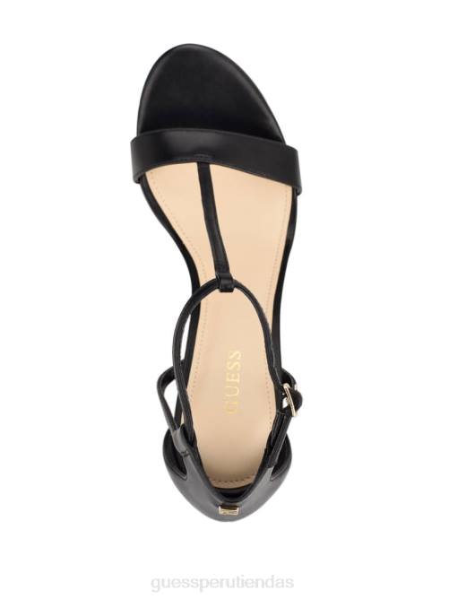 GUESS tacones de aguja tecru con tira en T mujer 0P8X3491 charol negro calzado