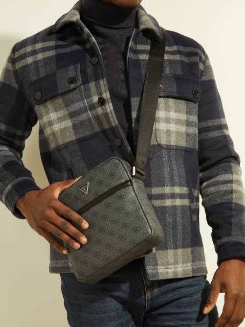 GUESS Bandolera cuadrada con cremallera superior inteligente Vezzola hombres 0P8X3236 estampado floral negro accesorio