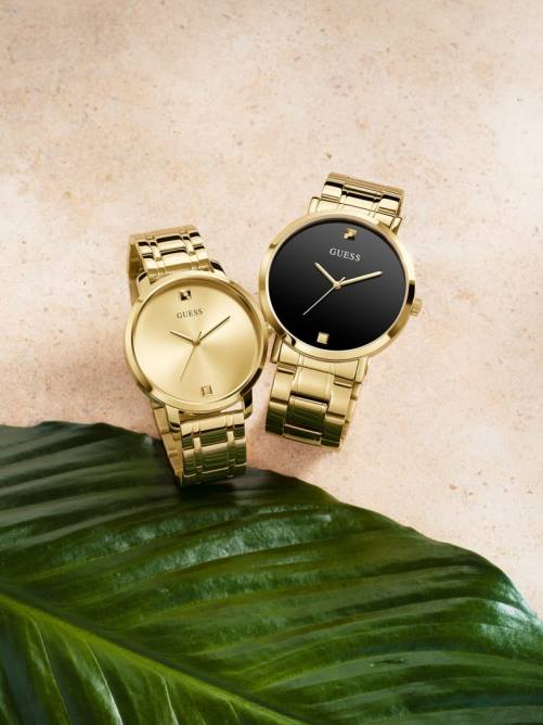 GUESS reloj analógico de diamantes hombres 0P8X3550 tono dorado y negro accesorio