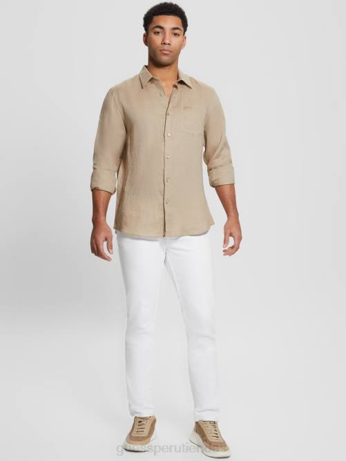 GUESS camisa de lino eco isla hombres 0P8X3958 siena natural vestir