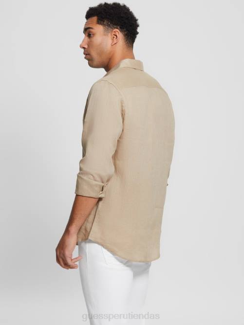 GUESS camisa de lino eco isla hombres 0P8X3958 siena natural vestir