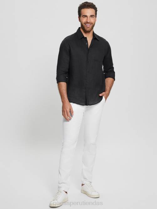 GUESS camisa de lino eco isla hombres 0P8X3982 negro vestir