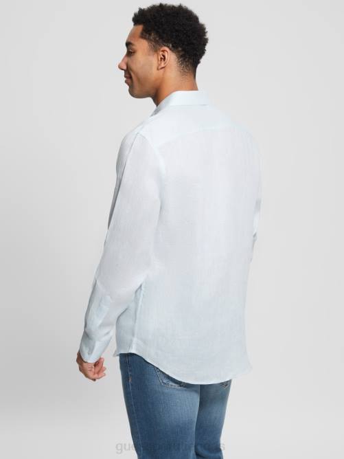 GUESS camisa de lino eco isla hombres 0P8X3990 azul polar vestir