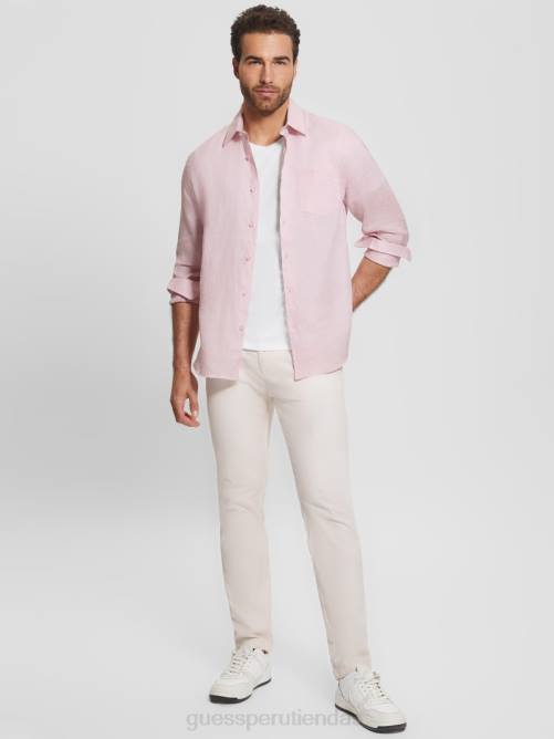 GUESS camisa de lino eco isla hombres 0P8X4045 rosa aireado vestir