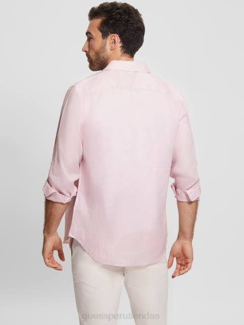 GUESS camisa de lino eco isla hombres 0P8X4045 rosa aireado vestir