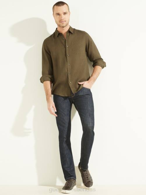 GUESS camisa de lino eco isla hombres 0P8X4114 cantimplora verde vestir