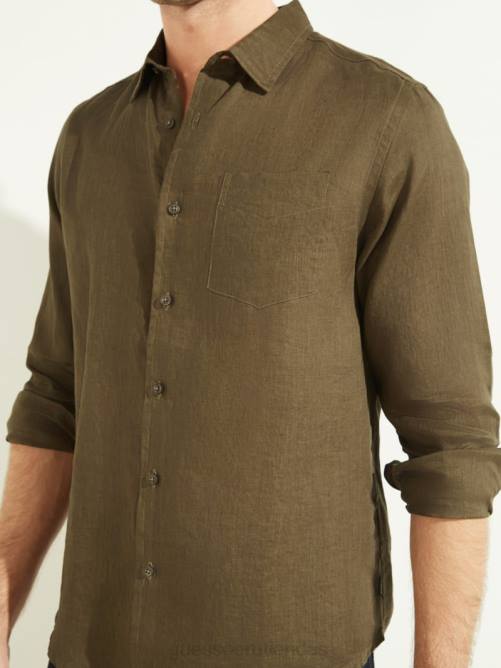 GUESS camisa de lino eco isla hombres 0P8X4114 cantimplora verde vestir