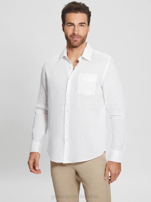 GUESS camisa de lino eco isla hombres 0P8X4171 blanco puro vestir