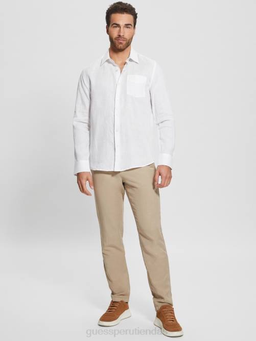 GUESS camisa de lino eco isla hombres 0P8X4171 blanco puro vestir