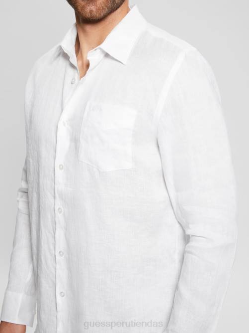 GUESS camisa de lino eco isla hombres 0P8X4171 blanco puro vestir
