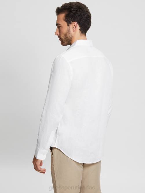 GUESS camisa de lino eco isla hombres 0P8X4171 blanco puro vestir